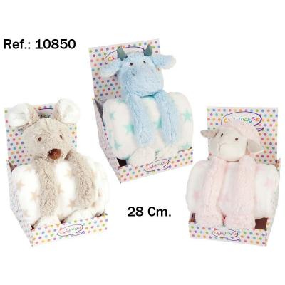 Peluche Vaca, Ovelha e Rata sentado C/ Manta 28 cm
