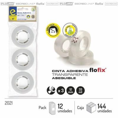 3 rolos C.adhesiva transparente. 33M*12MM