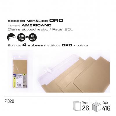 Conjunto de 4 envelopes Dorados 110 x 220 mm