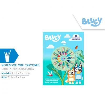 Caderno com 12 Mini lápis de cera Bluey