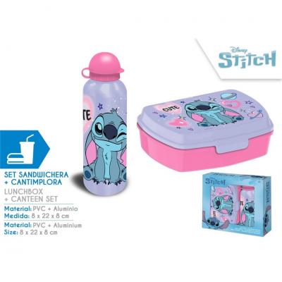 Conjunto de lancheira e garrafa em alumínio Stitch