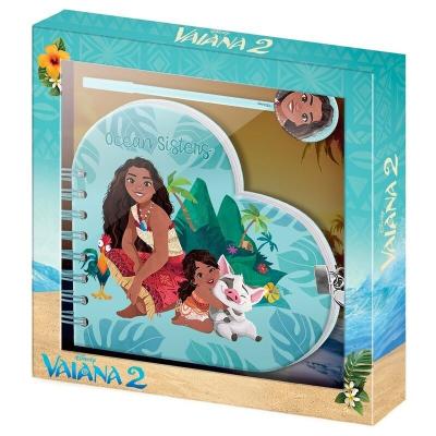 Vaiana caderno com formato de coração chave com caneta