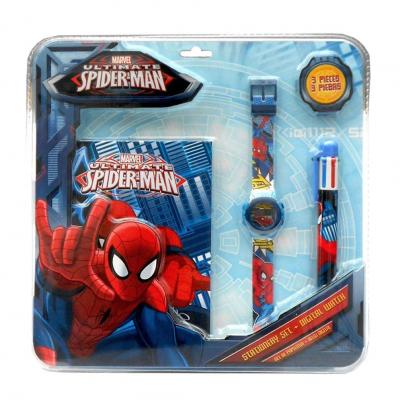 Conjunto Spider-Man com relógio digital, caneta e bloco de notas