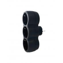 Ladron Schuko 3 Tomadas Vertical Preto
